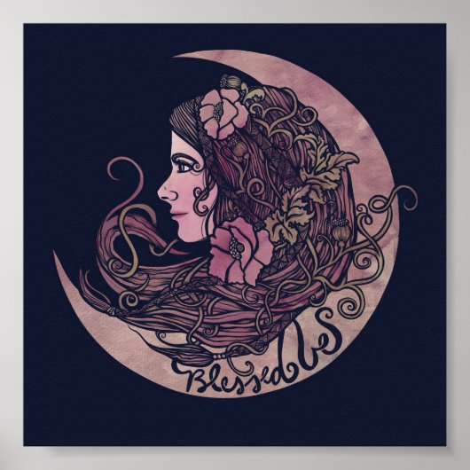Blessed Be Moon Goddess Pagan Art Poster (Vorne)