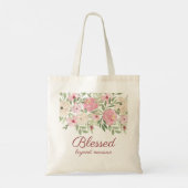 Blessed Beyond Measure Pink Floral  Tragetasche (Rückseite)
