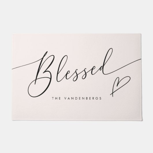Blessed Blush Pink Heart Typography Fußmatte (Vorderseite)
