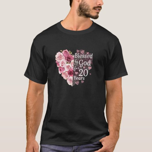 Blessed By God For 20 Years Rose Flower Heart 20th T-Shirt (Vorderseite)