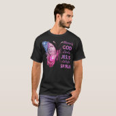 Blessed By God Loved By Jesus Pink Butterfly Chris T-Shirt (Vorne ganz)