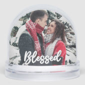 Blessed Couple 2 Sided Photo Modern Script Schneekugeln (Vorderseite)