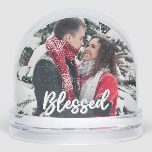 Blessed Couple 2 Sided Photo Modern Script Schneekugeln (Vorderseite)