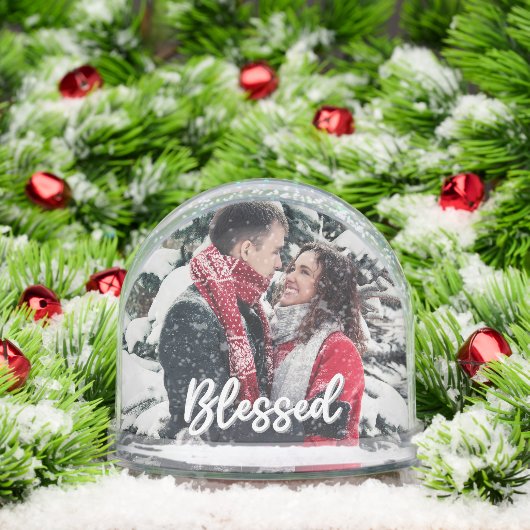 Blessed Couple 2 Sided Photo Modern Script Schneekugeln (Weihnachten)