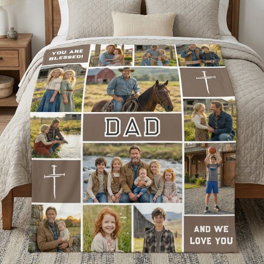 Blessed Dad 12 Photo Collage Custom Text Fleecedecke