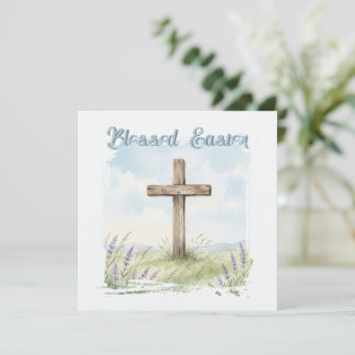 Blessed Easter Watercolor Easter Cross Greeting Karte