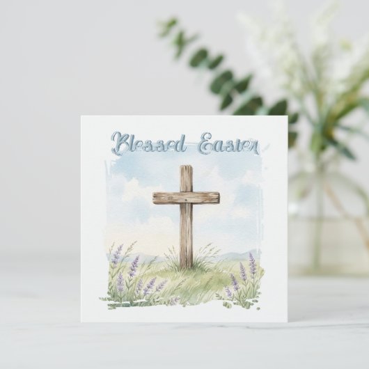 Blessed Easter Watercolor Easter Cross Greeting Karte (Stehend Vorderseite)