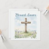 Blessed Easter Watercolor Easter Cross Greeting Karte (Vorderseite/Rückseite Beispiel)