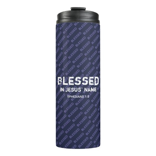 BLESSED Ephesians Christlich Scripting Blue Thermosbecher (Vorderseite)