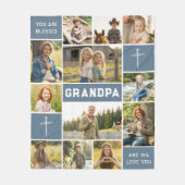 Blessed Grandpa 12 Photo Collage Custom Text Fleecedecke (Vorderseite)