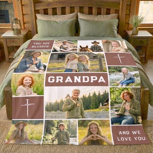 Blessed Grandpa 12 Photo Collage Custom Text Fleecedecke