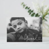 Blessed Heart Script Minimal Photo First communion Dankeskarte (Stehend Vorderseite)
