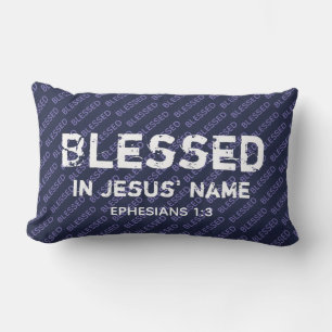 BLESSED IN JESUS' NAME Christlich Scripture Blue Lendenkissen