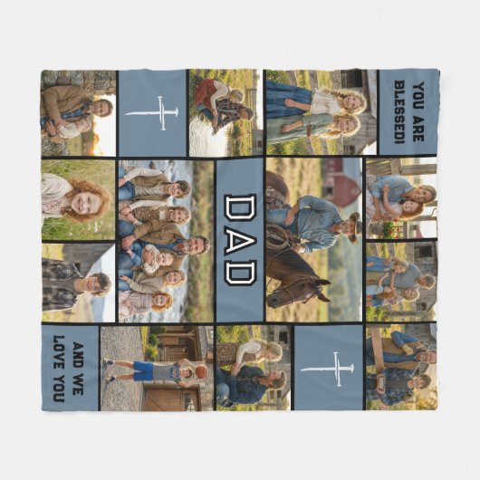 Blessed Loved Dad 12 Photo Collage Custom Text Fleecedecke (Vorderseite (Horizontal))
