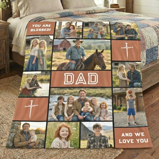 Blessed Loved Dad 12 Photo Collage Custom Text Fleecedecke