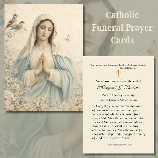 Blessed Mary Catholic Funeral Memorial Holy Card - Visitenkarte