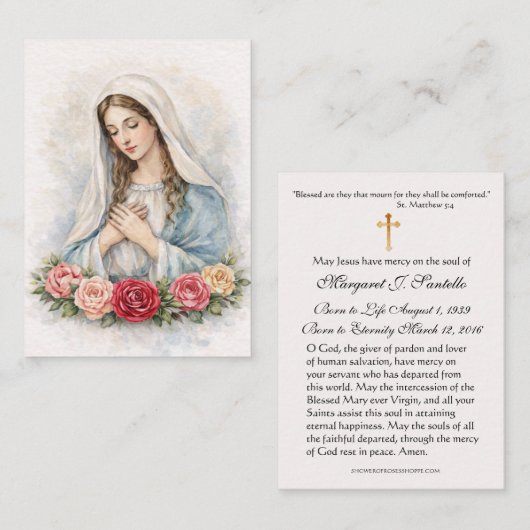 Blessed Mary Catholic Funeral Memorial Holy Card - Visitenkarte (Vorne/Hinten)