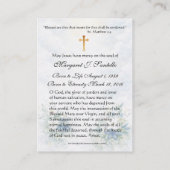 Blessed Mother Mary  Catholic Funeral Memorial  Visitenkarte (Rückseite)