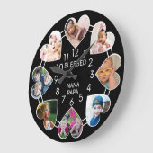 Blessed Nana Papa 8 Heart Photo Template Black Große Wanduhr (Winkel)