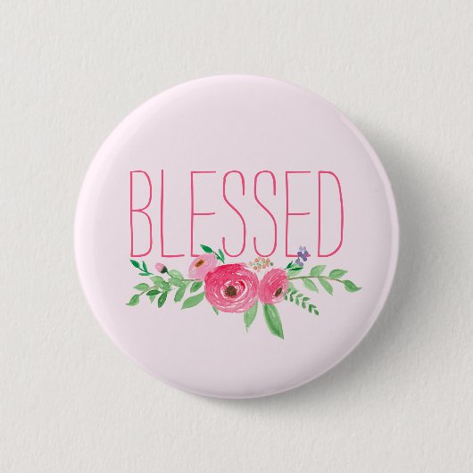 Blessed Pink Watercolor Floral  Button (Vorderseite)
