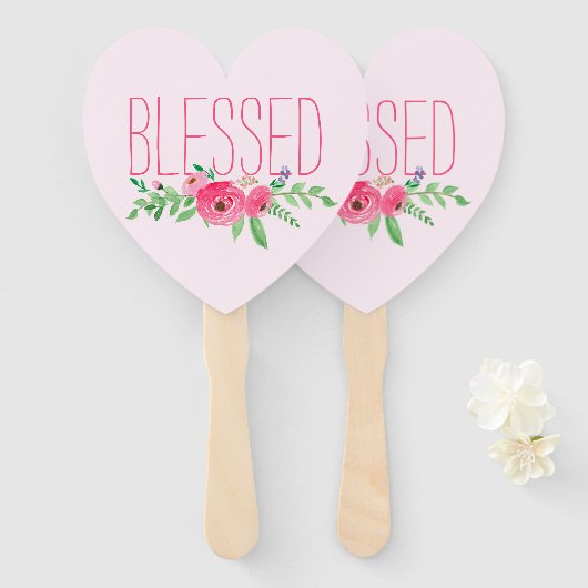 Blessed Pink Watercolor Floral Fächer (Vorne und Hinten)