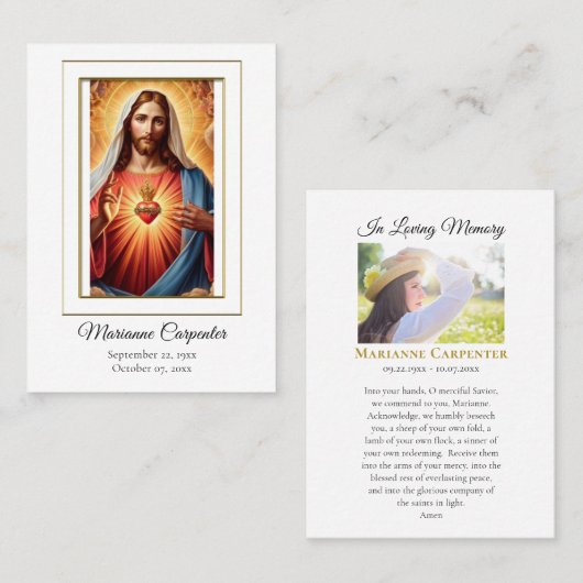 Blessed Sacred Heart Jesus Memorial Prayer Card Platzkarte (Vorne/Hinten)