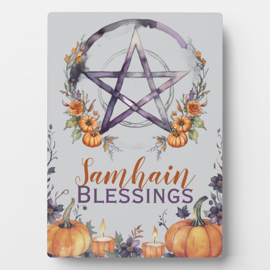 Blessed Samhain Pentacle & Fall Pumpkins Altar Fotoplatte (Vorderseite)