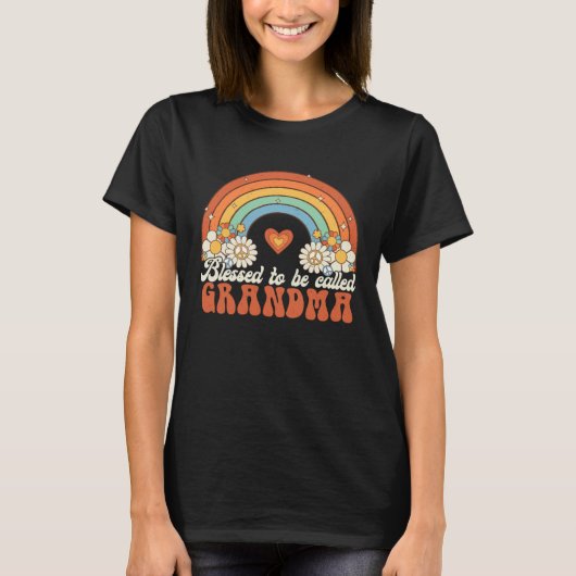 Blessed To Be Called Grandma Groovy Rainbow Mother T-Shirt (Vorderseite)