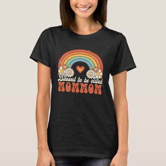 Blessed To Be Called Mommom Groovy Rainbow Mothers T-Shirt (Vorderseite)
