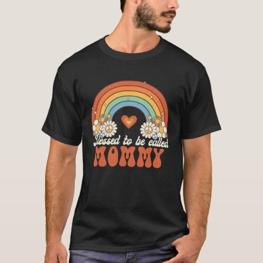 Blessed To Be Called Mommy Groovy Rainbow Mothers T-Shirt (Vorderseite)