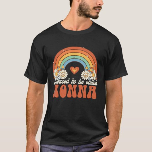 Blessed To Be Called Nonna Groovy Rainbow Mothers T-Shirt (Vorderseite)