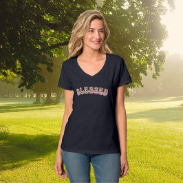 BLESSEED Red White Floral Dankbarkeit Retro Text T-Shirt