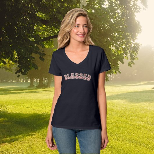 BLESSEED Red White Floral Dankbarkeit Retro Text T-Shirt