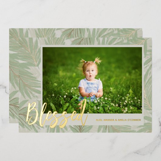 BLESSEED Script Foto Gold Folien Feiertagskarte (Vorderseite/Rückseite)