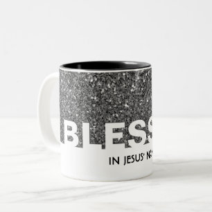 BLESSIERT im Namen Jesu  Stilvoller SILVER Glitzer Zweifarbige Tasse