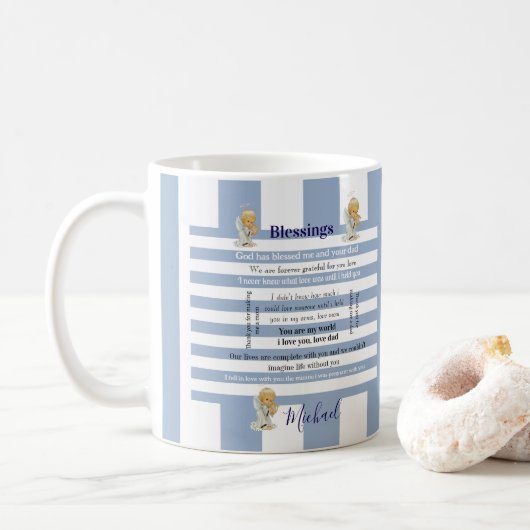 Blessings Blue & White Stripe Mug Kaffeetasse (Mit Donut)