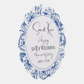 Bleu Florals Hochzeitstag Ornament Karte (Rechts)