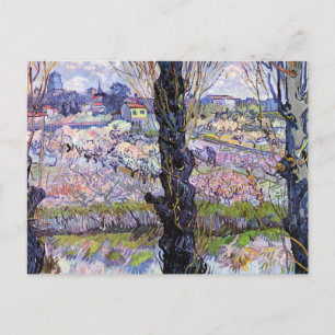 Blick auf Arles, blühender Obstgarten Postkarte