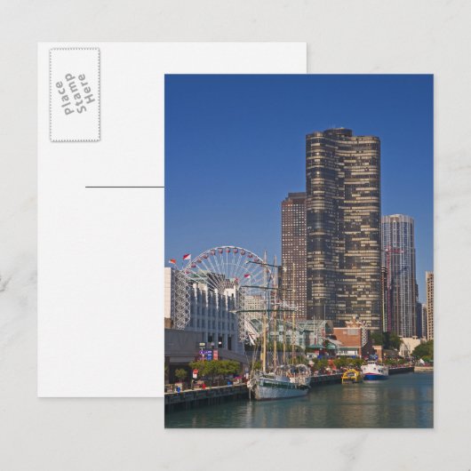 Blick auf Chicagos Marine Pier Postkarte (Vorne/Hinten)