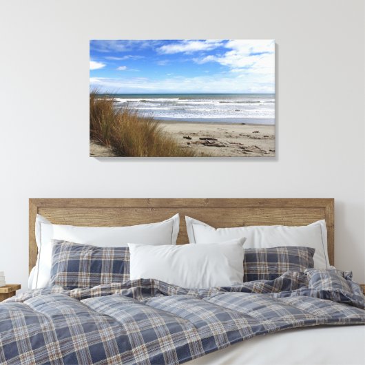 Blick auf das Meer und den Strand von den Dünen Leinwanddruck (Insitu (Schlafzimmer))