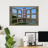 Blick auf das Poster der Golden Gate Bridge (Heimbüro)