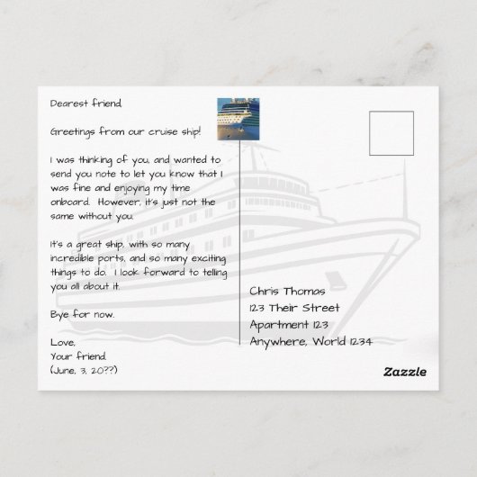 Blick auf das Railing of Cruise Ship Postkarte (Rückseite)