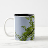 Blick auf den Frühlingsblütenbaum Zweifarbige Tasse (Links)