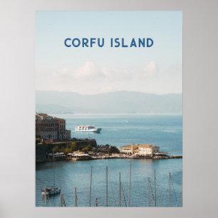 Blick auf den Hafen von Corfu Town, Reise Poster
