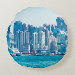 Blick auf den Hafen von Hongkong zur Tageszeit. as Rundes Kissen