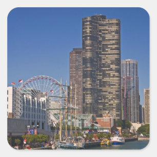 Blick auf den Marinepier von Chicago Quadratischer Aufkleber
