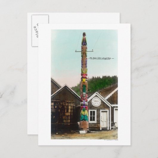 Blick auf den Raven TotempoleWrangell, AK Postkarte (Vorne/Hinten)