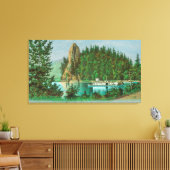 Blick auf den Rooster Rock und Riverboat Leinwanddruck (Insitu (Wohnzimmer))