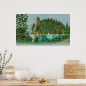 Blick auf den Rooster Rock und Riverboat Poster (Küche)