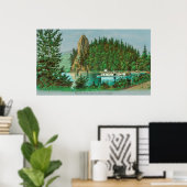 Blick auf den Rooster Rock und Riverboat Poster (Heimbüro)